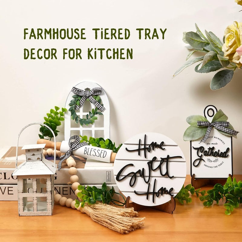 Houmury Set of 16 Farmhouse Tiered Tray Decor with 1 Lantern Artificial Plant& Cutting Board Sign for Rustic Home Kitchen Decor Tier Tray Decor Set (Tiered Tray Not Included) - Image 5